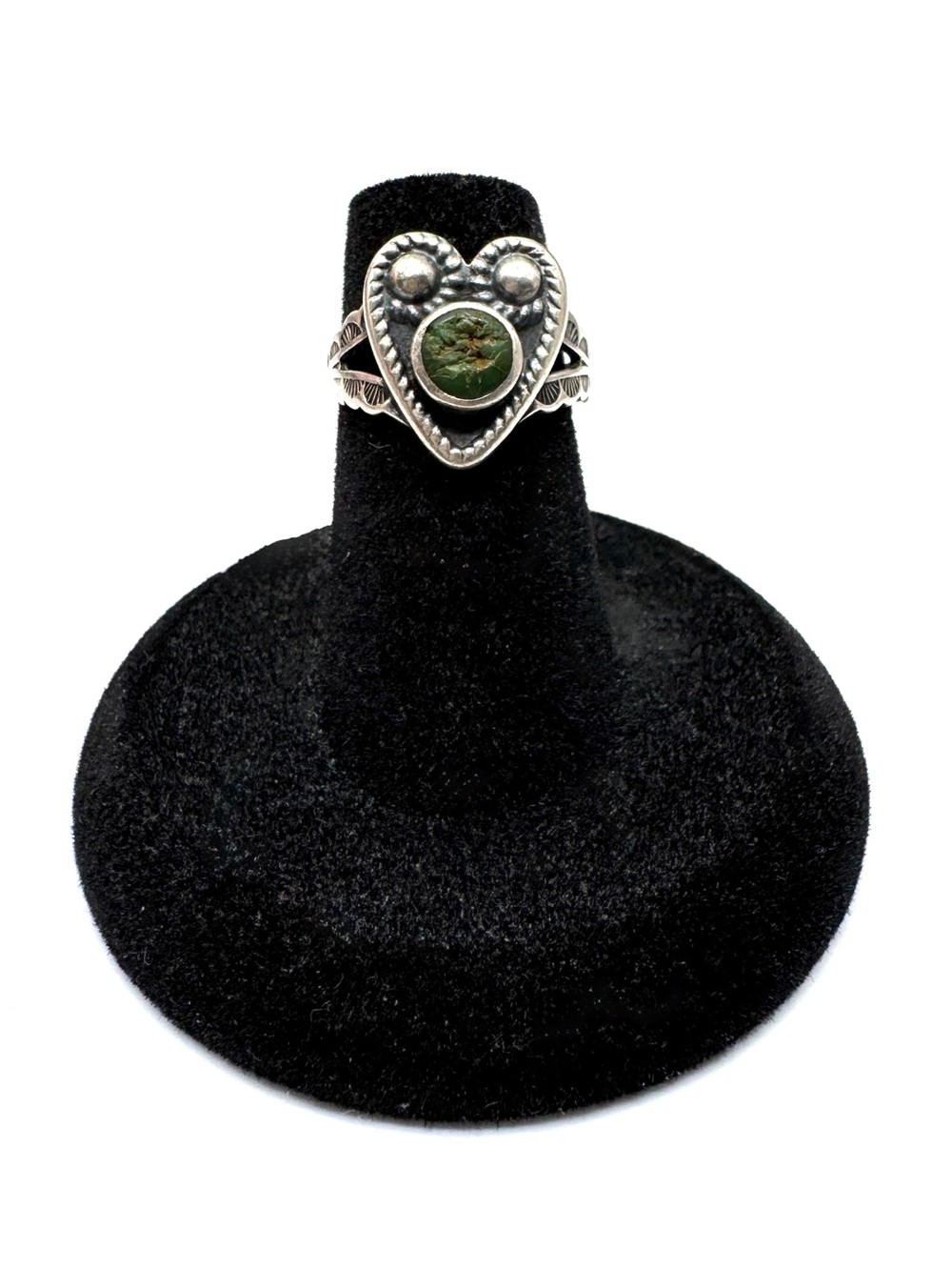 Vintage Sterling Silver Heart Ring with Green Turquoise Stone Size 5